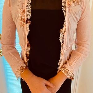 Pink & Mary Feminine Frilly Light Pink Cardigan